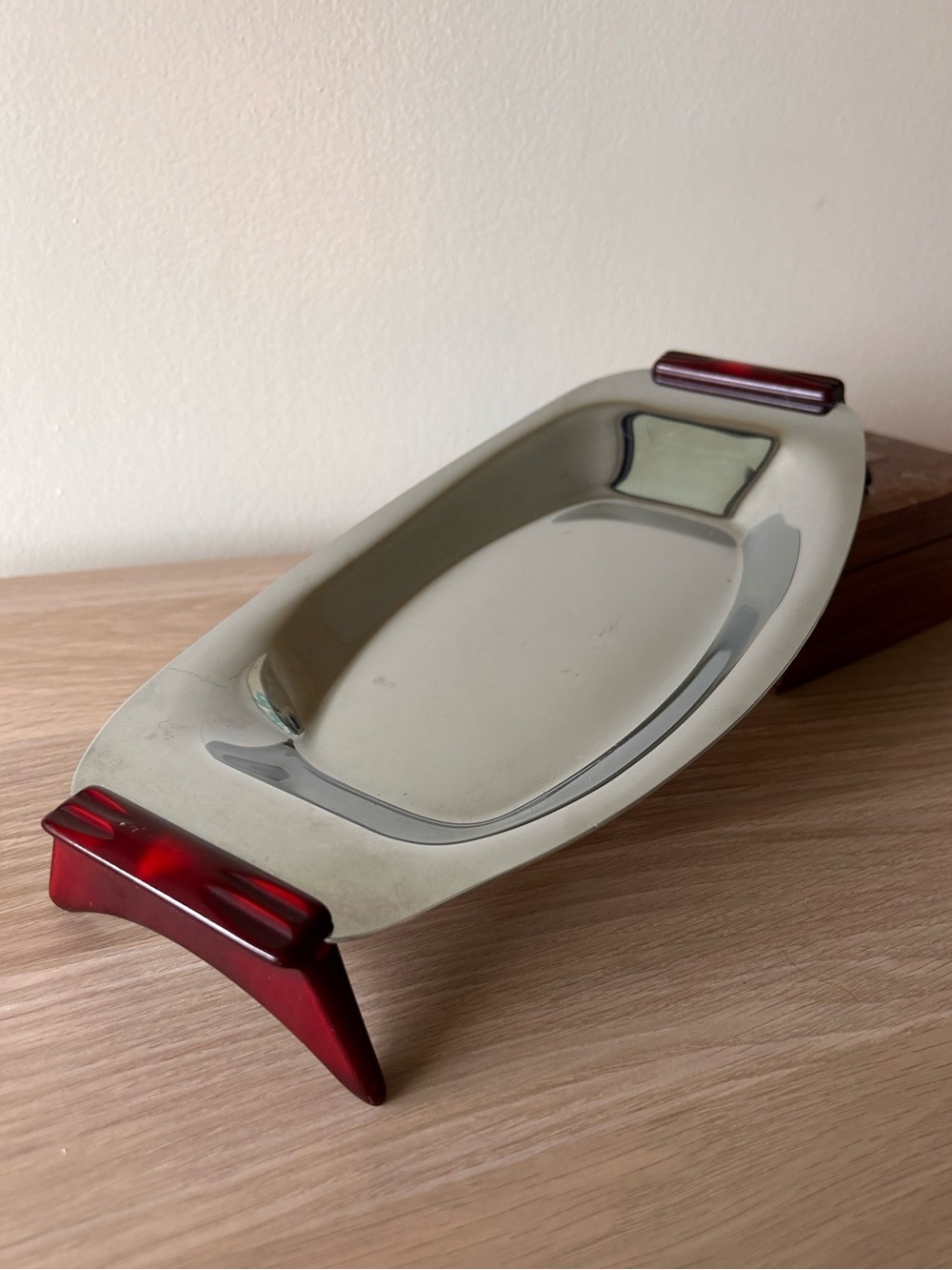 Mid Century Vintage Chrome Tray with Bakelite Handles